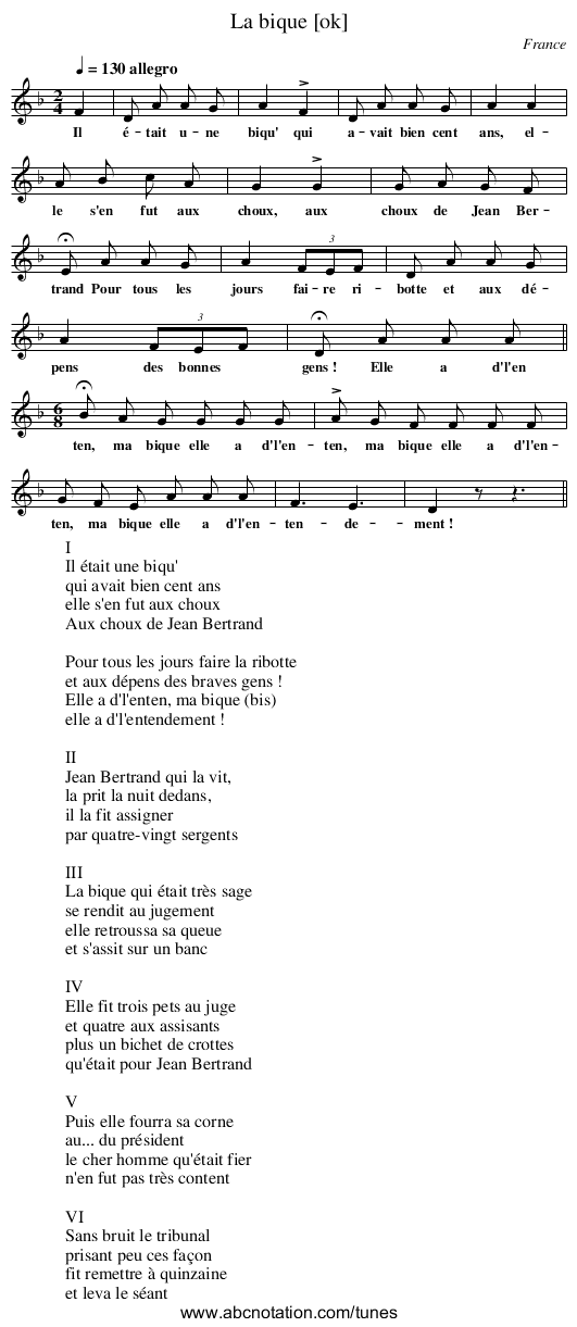 La bique [ok] - staff notation