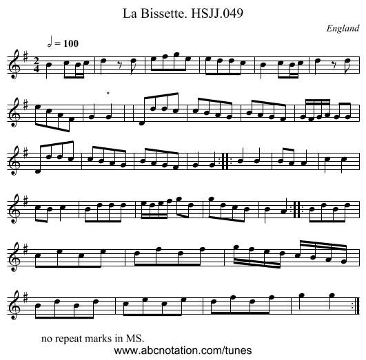 La Bissette. HSJJ.049 - staff notation