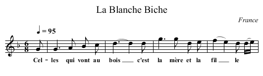 La Blanche Biche - staff notation