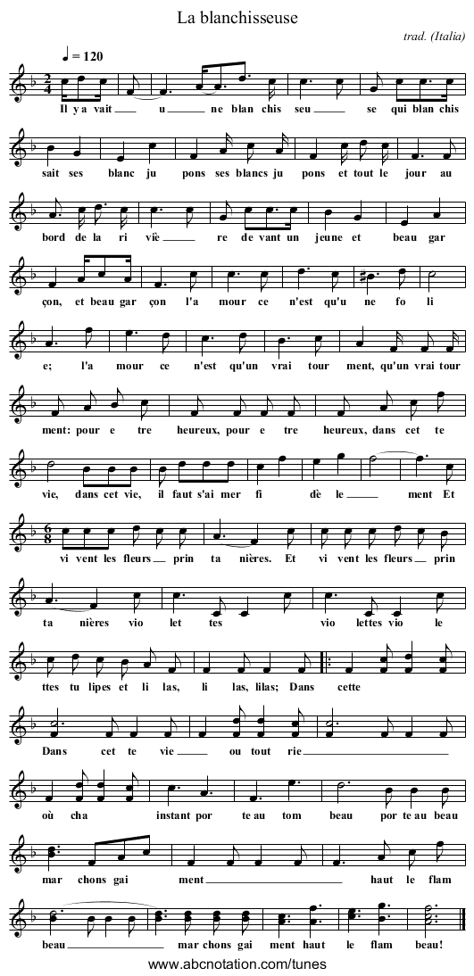 La blanchisseuse - staff notation