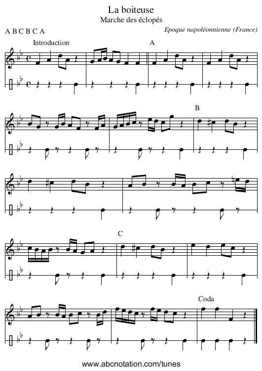 La boiteuse - staff notation