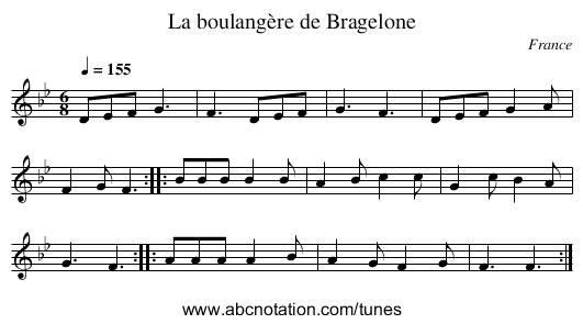 La boulangère de Bragelone - staff notation