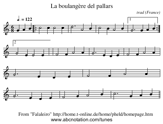 La boulangère del pallars - staff notation
