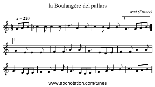 la Boulangère del pallars - staff notation