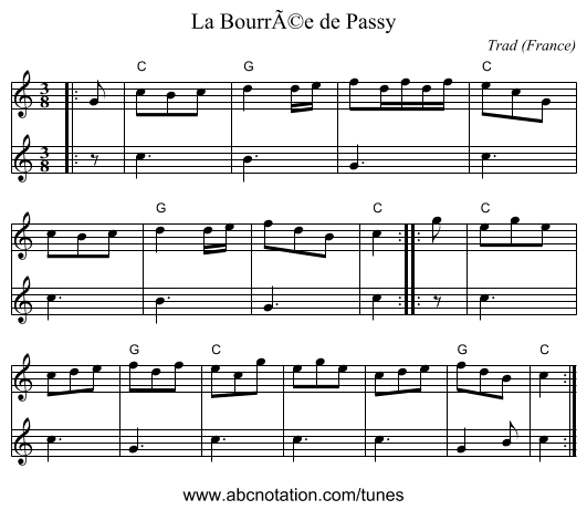 La Bourrée de Passy - staff notation