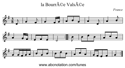 la Bourrée Valsée - staff notation