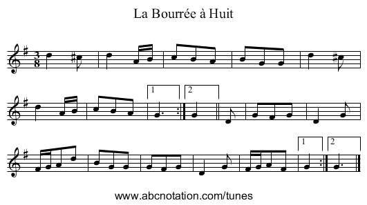 La Bourr&eacute;e &agrave; Huit - staff notation