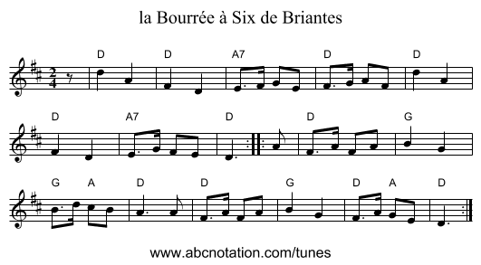 la Bourr&eacute;e &agrave; Six de Briantes - staff notation