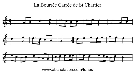 La Bourrée Carrée de St Chartier - staff notation