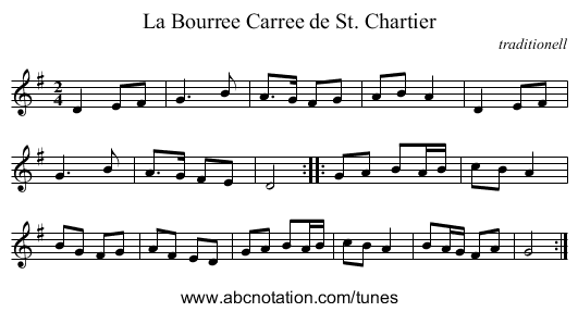 La Bourree Carree de St. Chartier - staff notation