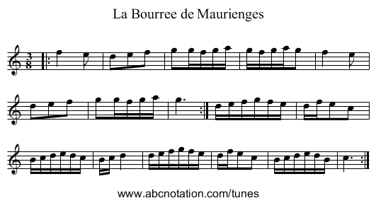 La Bourree de Maurienges - staff notation