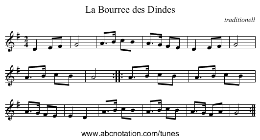La Bourree des Dindes - staff notation