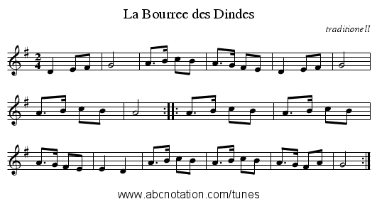 La Bourree des Dindes - staff notation