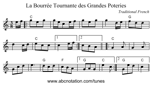 La Bourrée Tournante des Grandes Poteries - staff notation