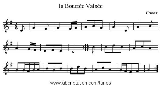 la Bourrée Valsée - staff notation