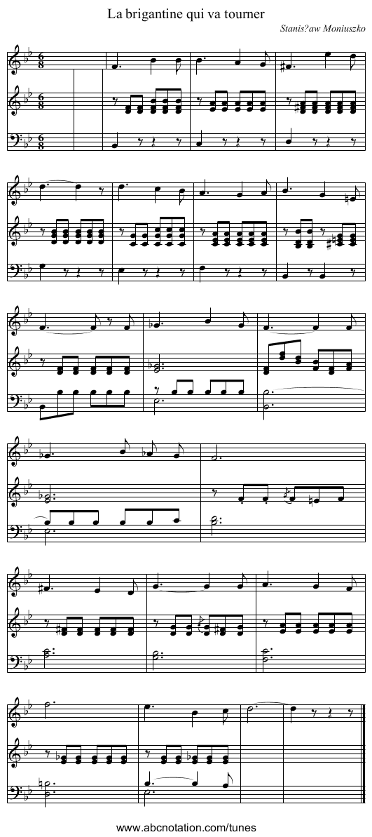 La brigantine qui va tourner - staff notation