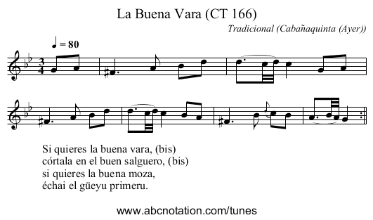 La Buena Vara (CT 166) - staff notation