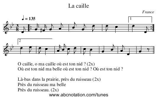 La caille - staff notation