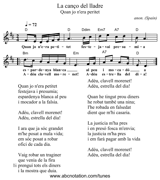 La can&ccedil;o del lladre - staff notation