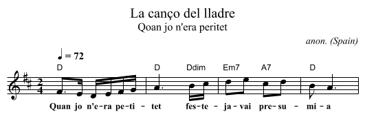La can&ccedil;o del lladre - staff notation