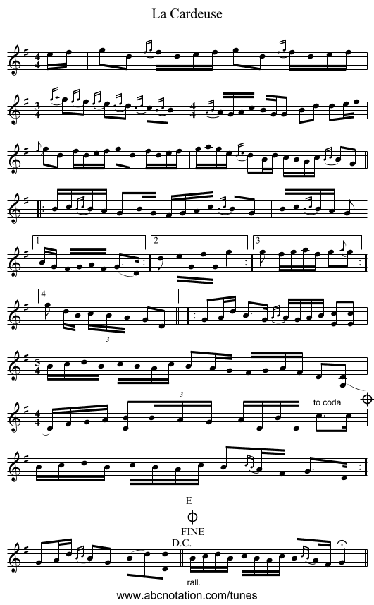 La Cardeuse - staff notation