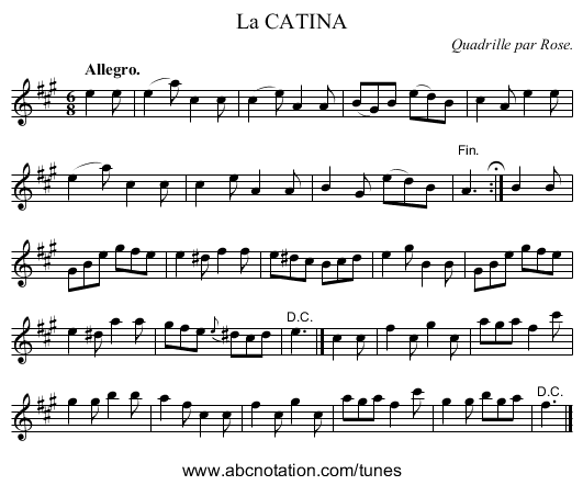 La CATINA - staff notation