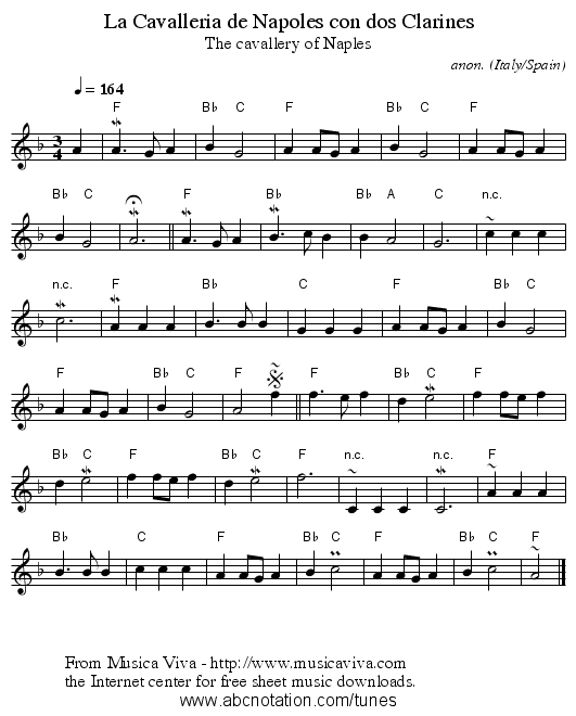 La Cavalleria de Napoles con dos Clarines - staff notation