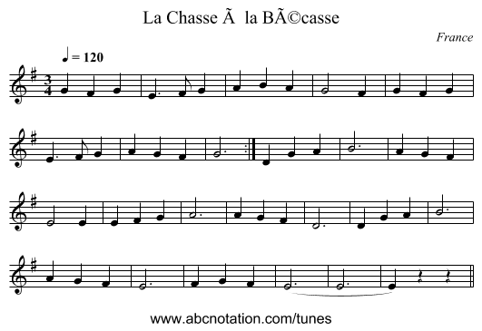La Chasse à la Bécasse - staff notation