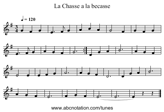 La Chasse a la becasse - staff notation