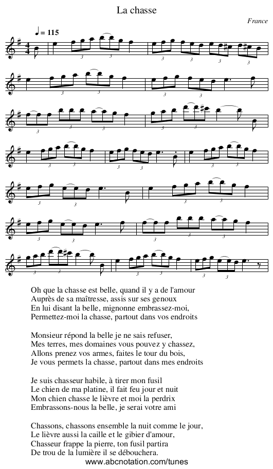 La chasse - staff notation