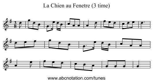 La Chien au Fenetre (3 time) - staff notation