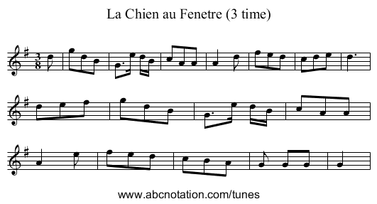 La Chien au Fenetre (3 time) - staff notation