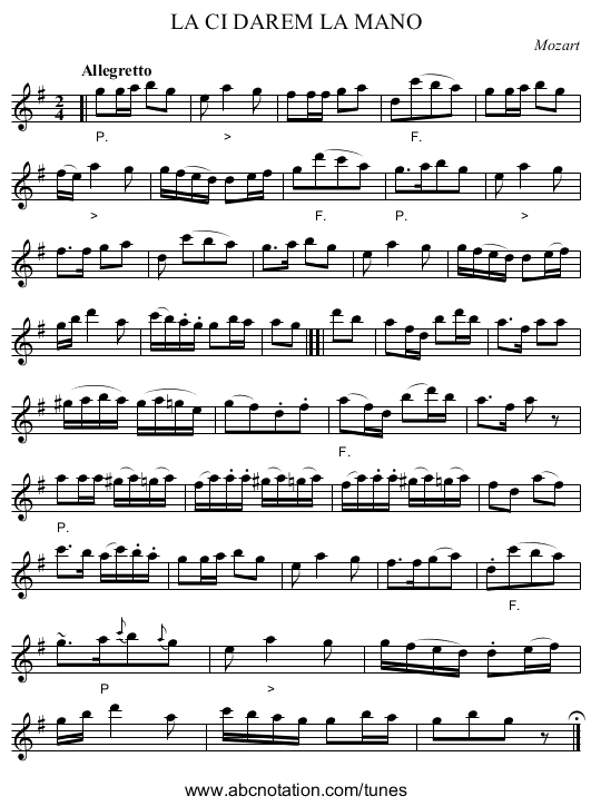LA CI DAREM LA MANO - staff notation