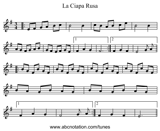 La Ciapa Rusa - staff notation