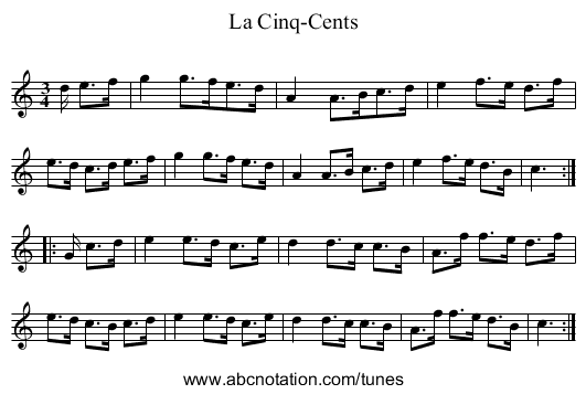 La Cinq-Cents - staff notation