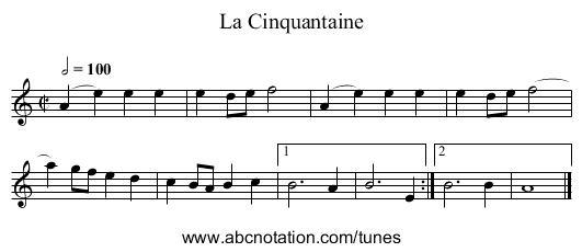 La Cinquantaine - staff notation