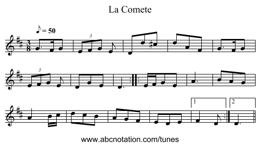 La Comete - staff notation