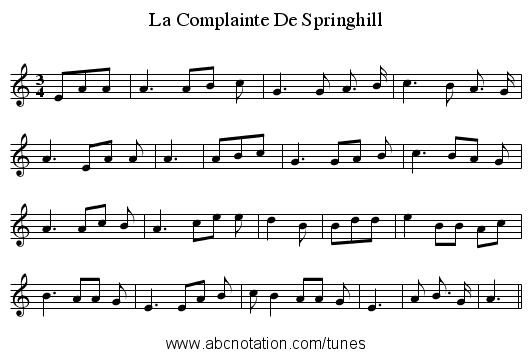 La Complainte De Springhill - staff notation
