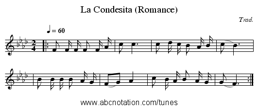 La Condesita (Romance) - staff notation