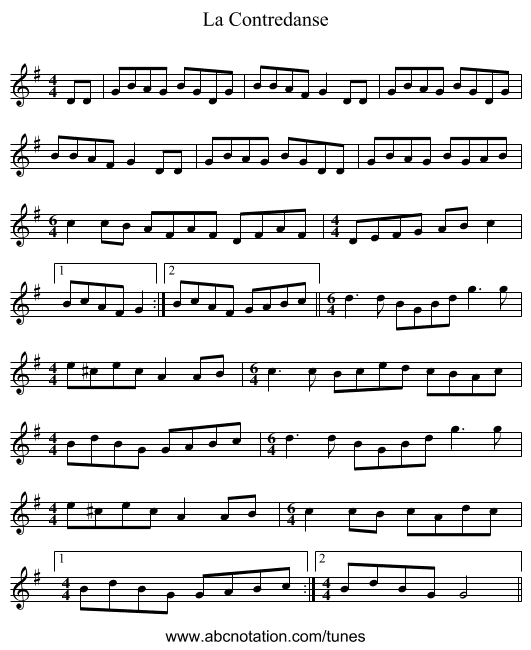 La Contredanse - staff notation