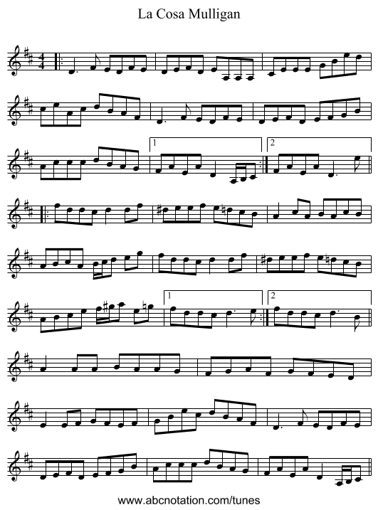 La Cosa Mulligan - staff notation