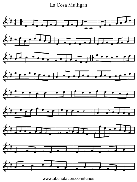 La Cosa Mulligan - staff notation