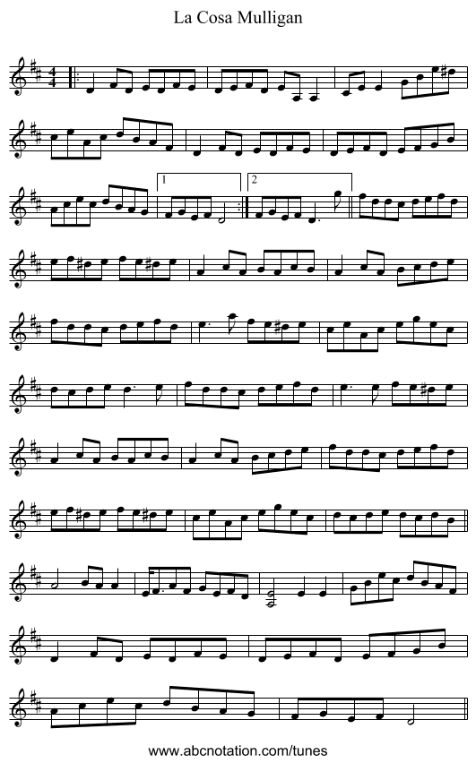 La Cosa Mulligan - staff notation