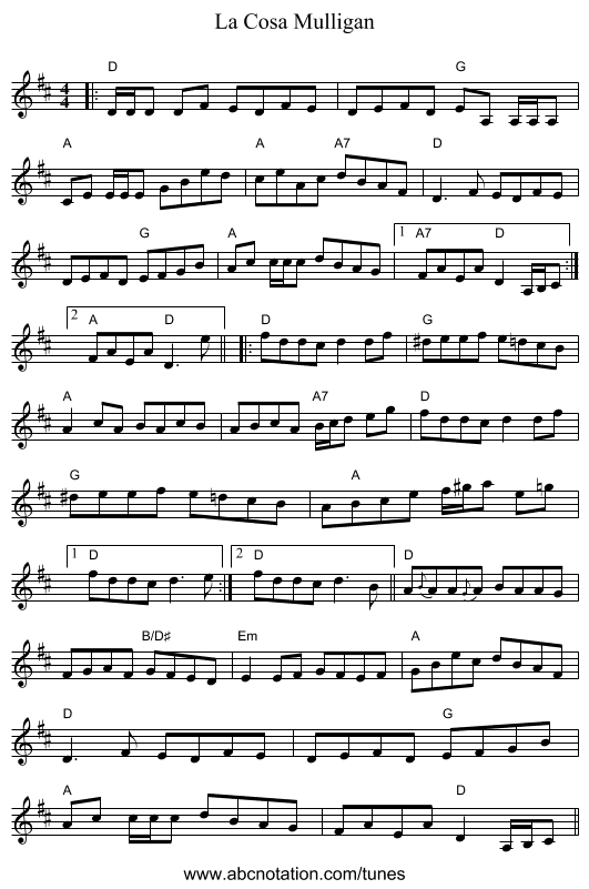 La Cosa Mulligan - staff notation