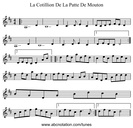 La Cotillion De La Patte De Mouton - staff notation