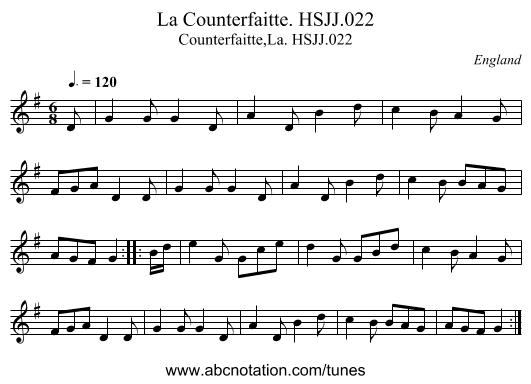 La Counterfaitte. HSJJ.022 - staff notation