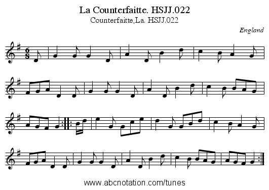 La Counterfaitte. HSJJ.022 - staff notation