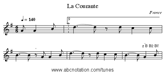 La Courante - staff notation