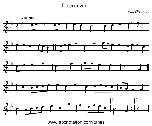 La crouzado - staff notation