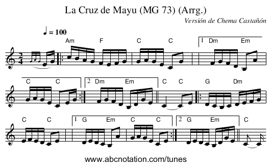 La Cruz de Mayu (MG 73) (Arrg.) - staff notation